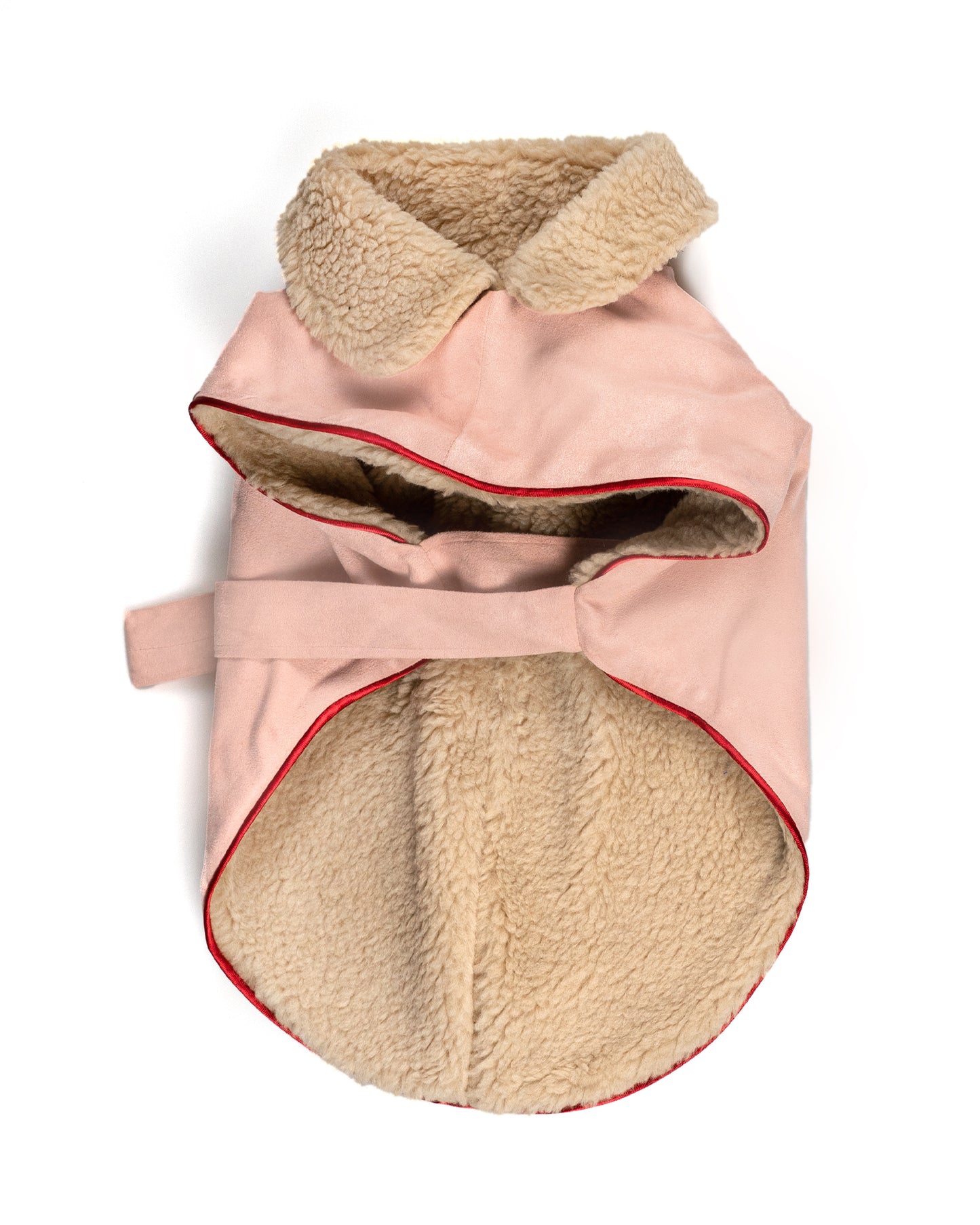 Ecosuede wrap coat with ecofur lining