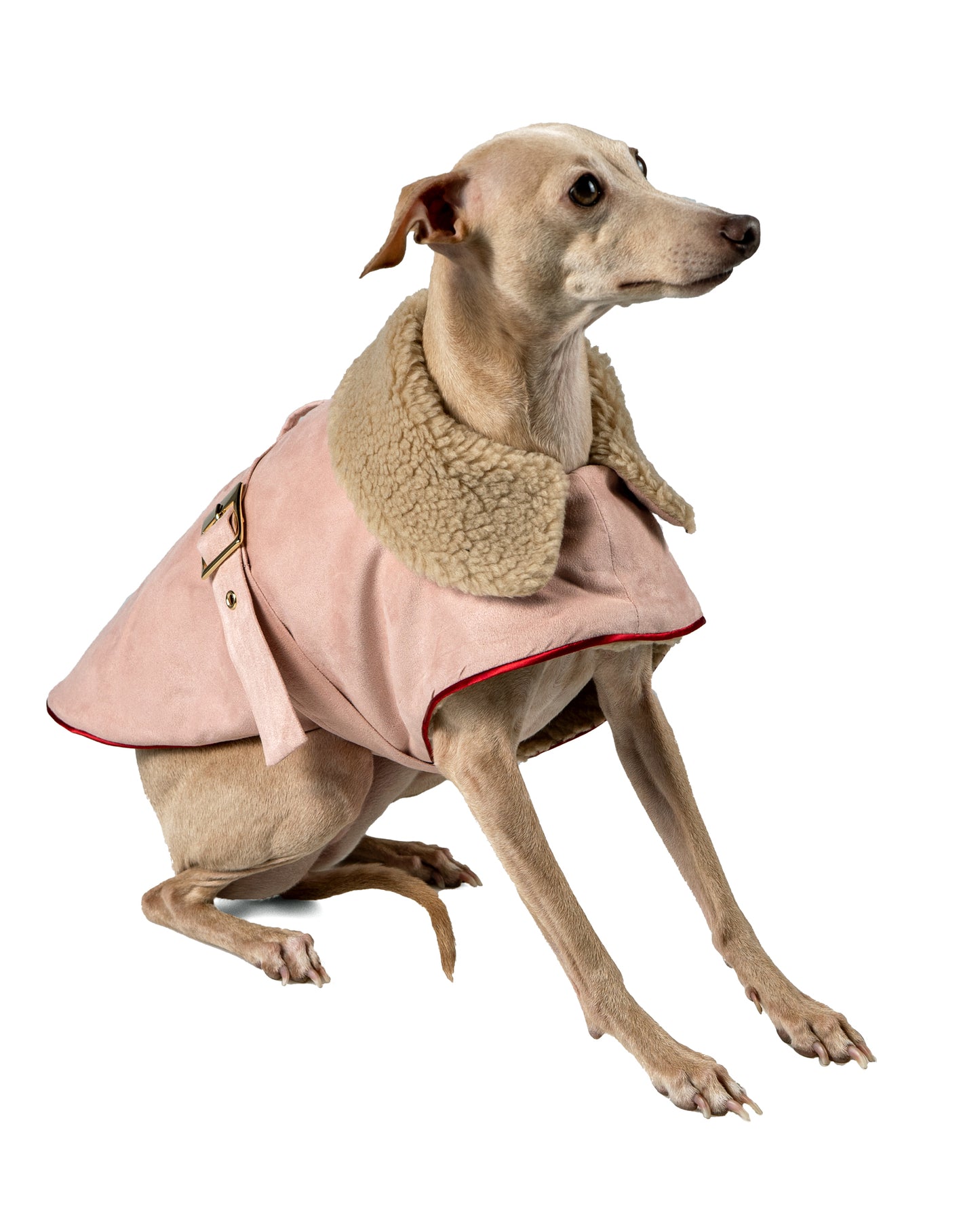 Ecosuede wrap coat with ecofur lining
