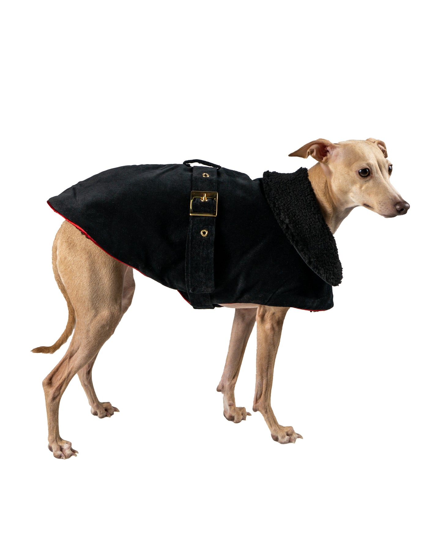 Velvet wrap coat with ecofur lining
