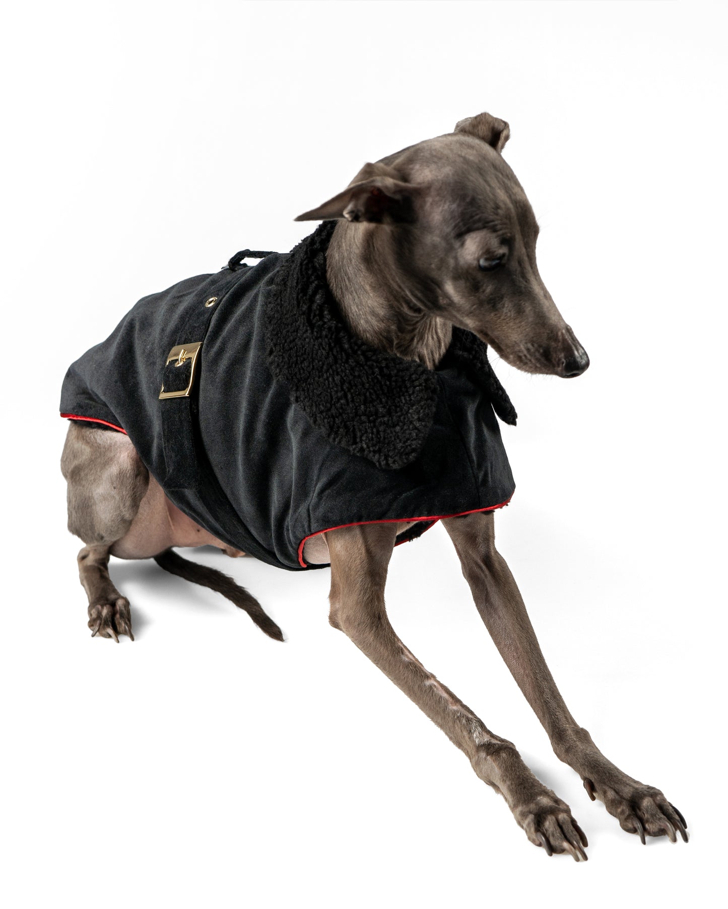 Velvet wrap coat with ecofur lining