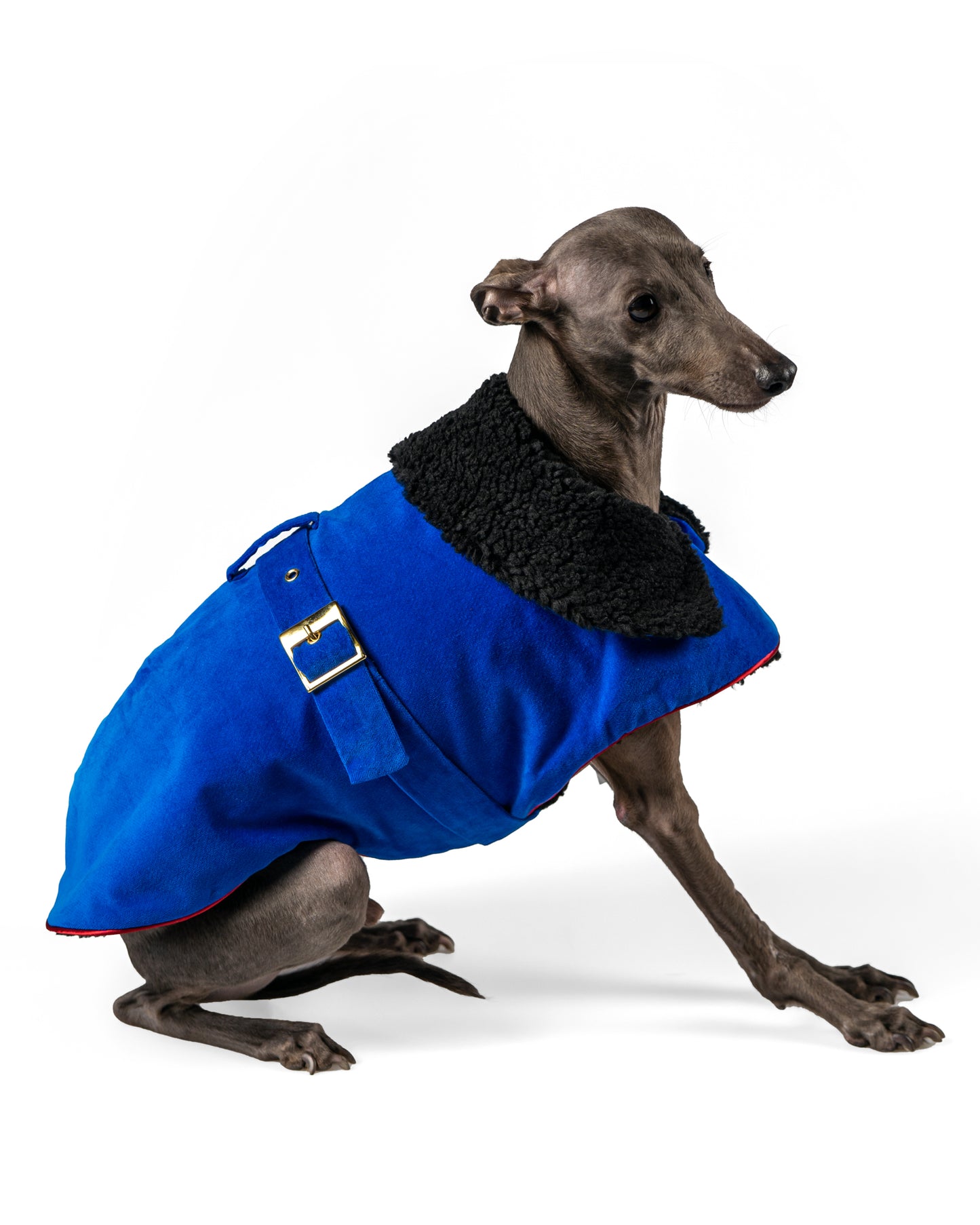 Velvet wrap coat with ecofur lining