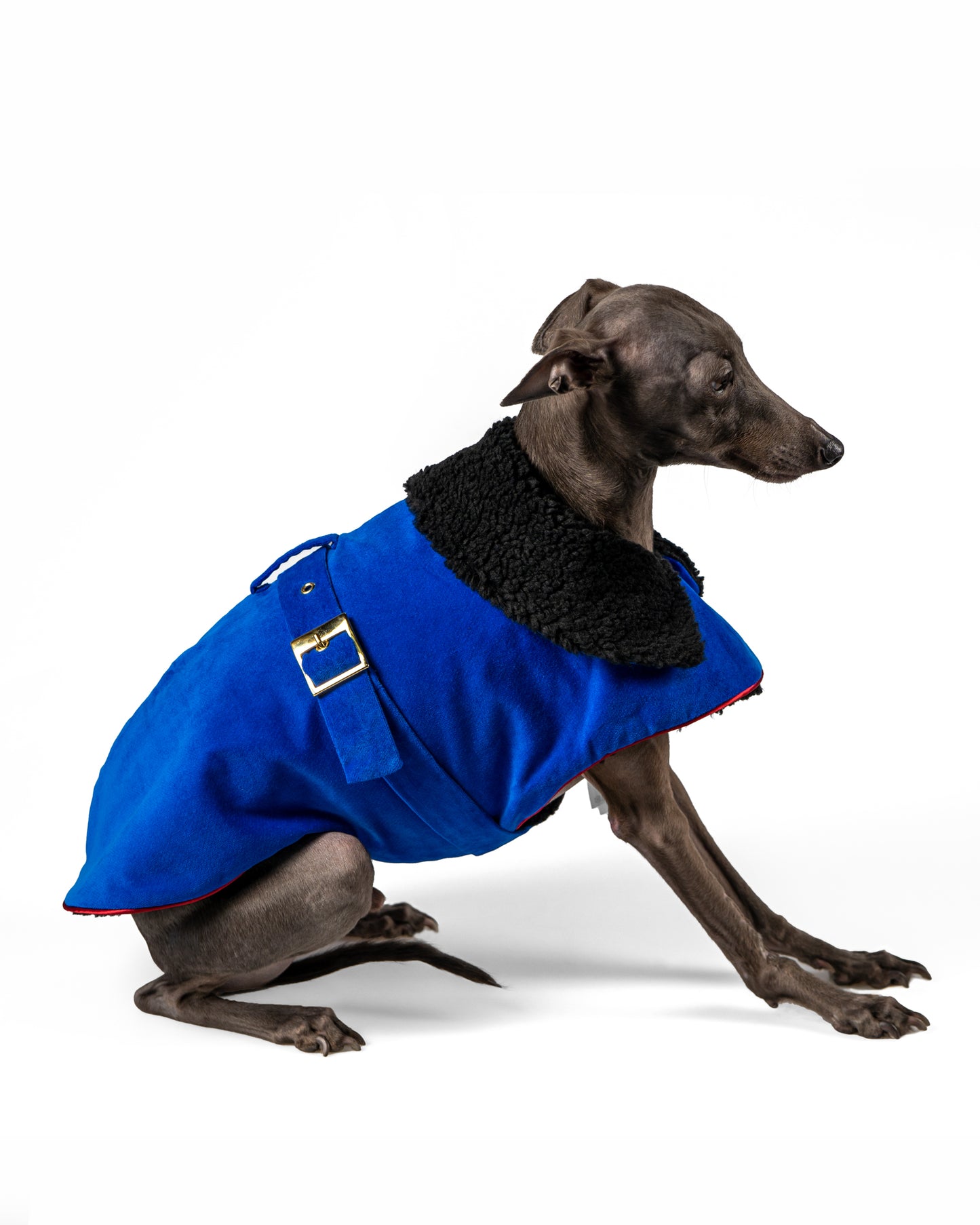Velvet wrap coat with ecofur lining