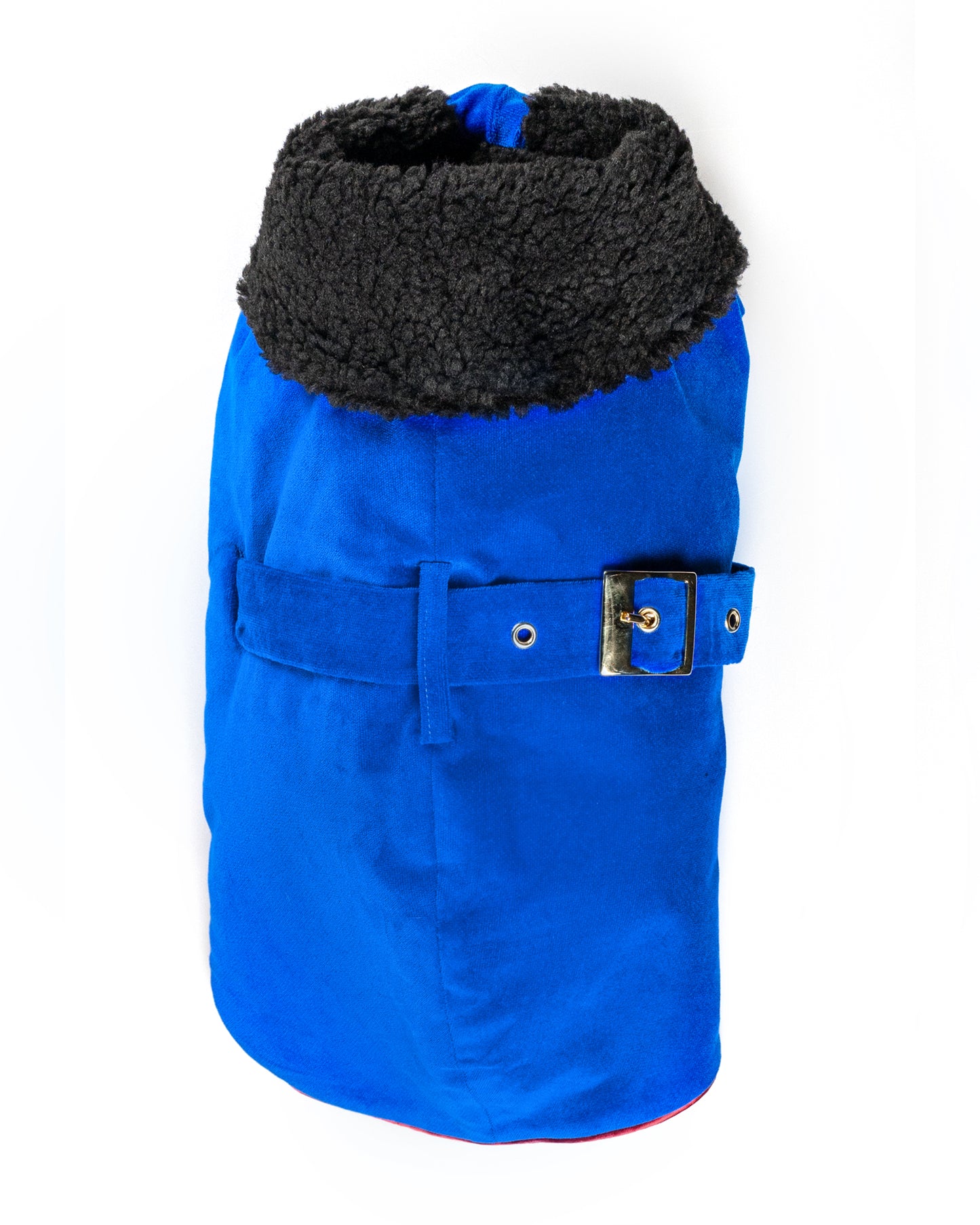 Velvet wrap coat with ecofur lining