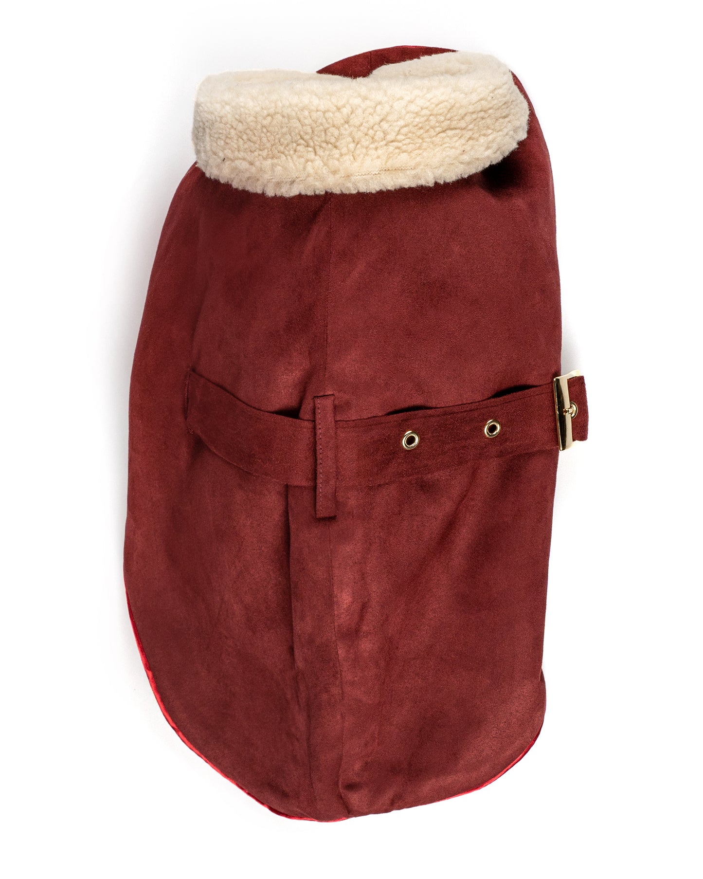 Ecosuede wrap coat with ecofur lining